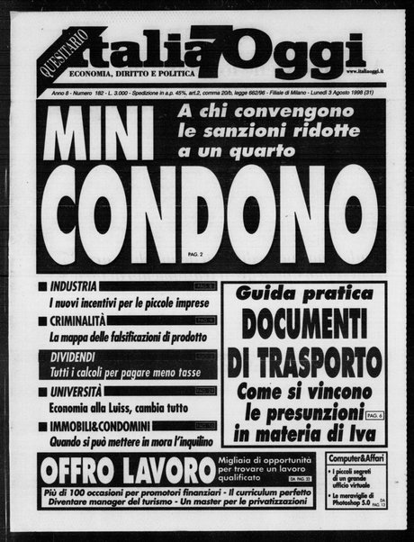 Italia oggi : quotidiano di economia finanza e politica